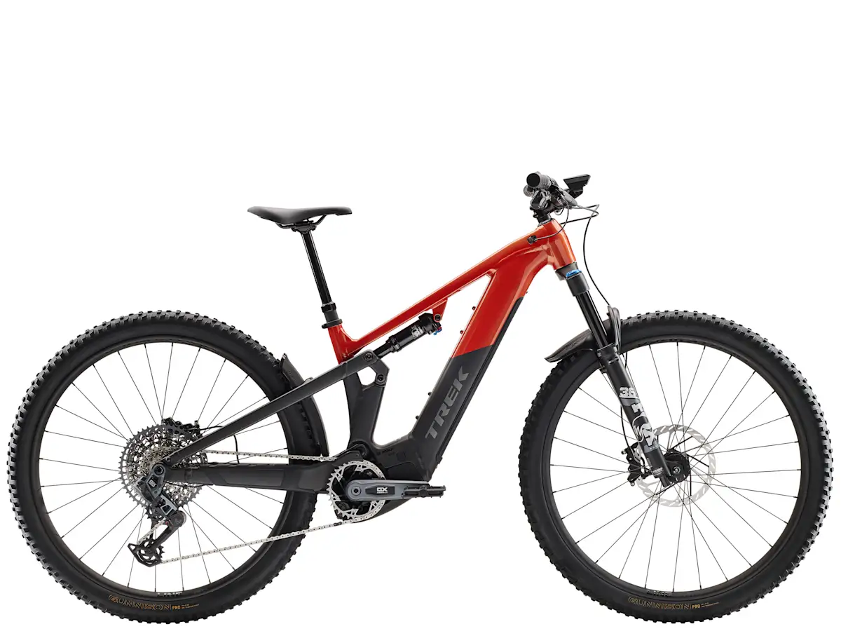 Trek Powerfly FS+ 8 800wh sähkömaastopyörä punainen sivulta
