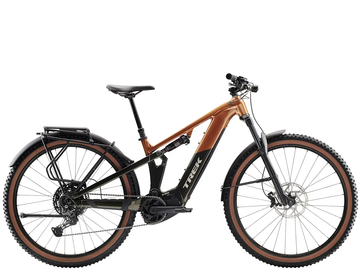 Trek Powerfly FS+ 4 600wh sähkömaastopyörä oranssi sivulta