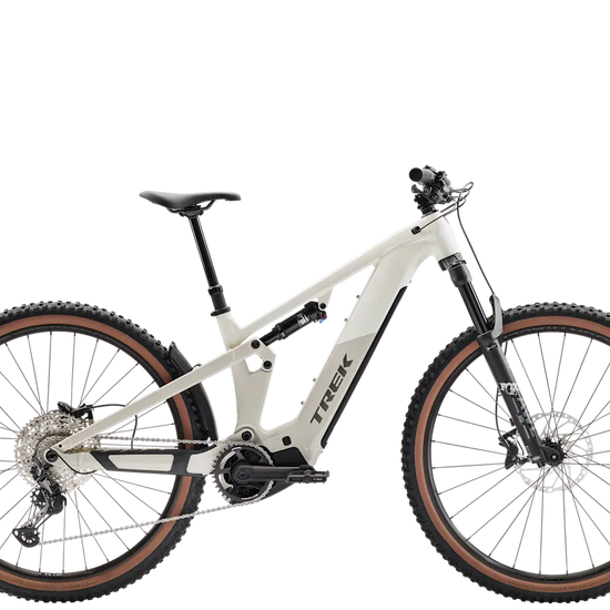 Trek Powerfly FS+ 6 800wh sähkömaastopyörä valkoinen sivulta