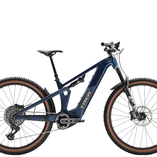 Trek Powerfly FS+ 8 800wh sähkömaastopyörä sininen sivulta