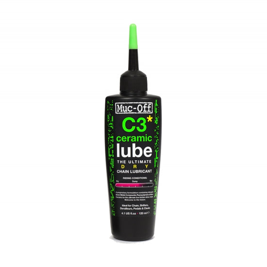 Muc-Off C3 Ceramic kuivaketjuöljy 120 ml musta pullo vihreällä korkilla